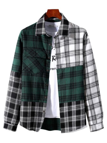men plaid color block shirt without tee u7xw#, White;black
men plaid color block shirt without tee u7xw#, White;black