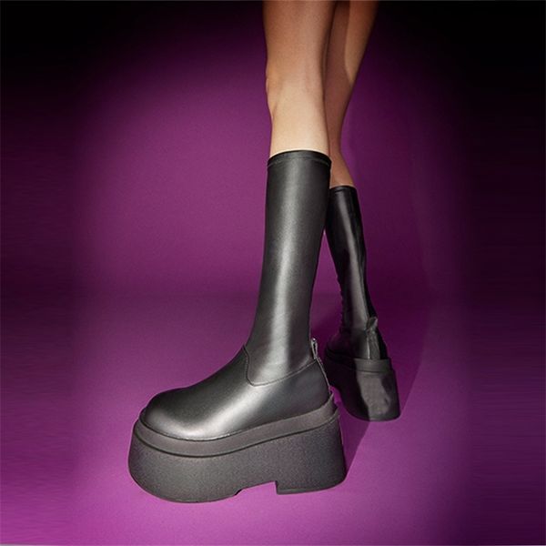 platform chunky heeled stretch mid calf boots for women brand designer casual punk gothic autumn black shoes woman 220805
platform chunky heeled stretch mid calf boots for women brand designer casual punk gothic autumn black shoes woman 220805