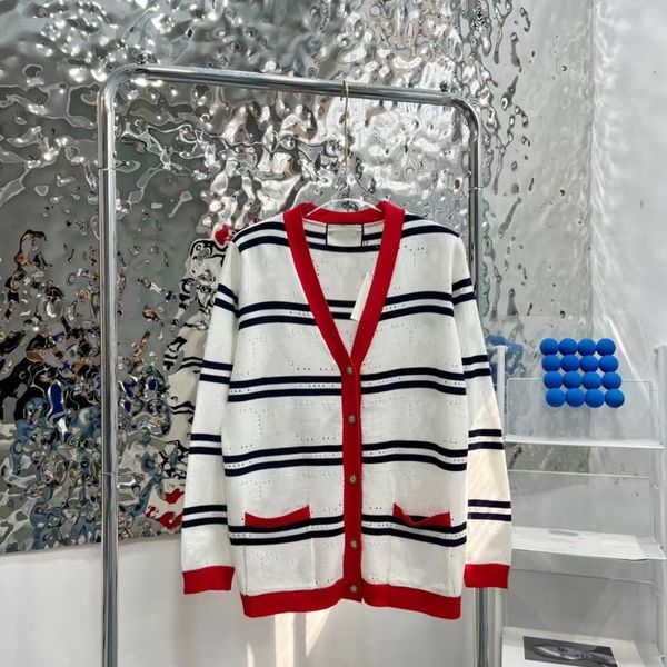 women's polos designer 22 early spring new double g hollow letter contrast stripe age reducing knitted cardigan loose women's navy, White
women's polos designer 22 early spring new double g hollow letter contrast stripe age reducing knitted cardigan loose women's navy, White