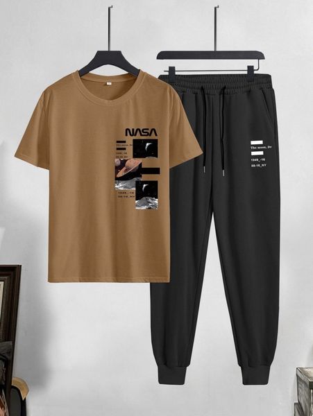 men planet & letter graphic tee & sweatpants l9he#, Gray
men planet & letter graphic tee & sweatpants l9he#, Gray