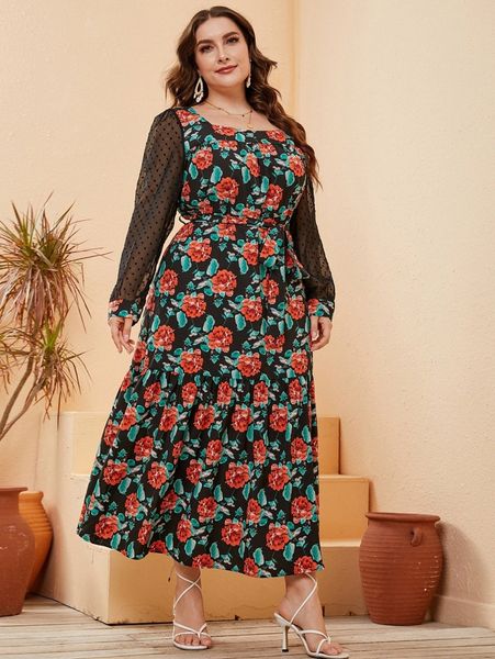 plus floral print swiss dot sleeve belted dress h8lw#, Black
plus floral print swiss dot sleeve belted dress h8lw#, Black