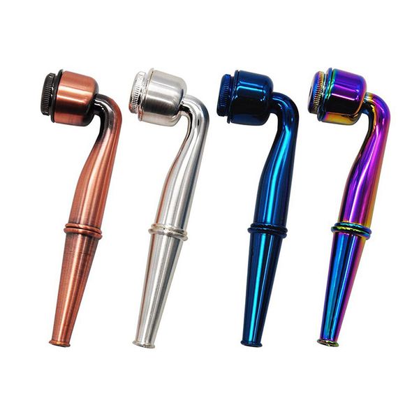Metal Smoking Pipes Portable Streamlined Colorful Pipe With Cap Detachable Easy Cleaning Smoke Tube Tobacco Herb Cigarette Holder Hitter Bat ZL0920