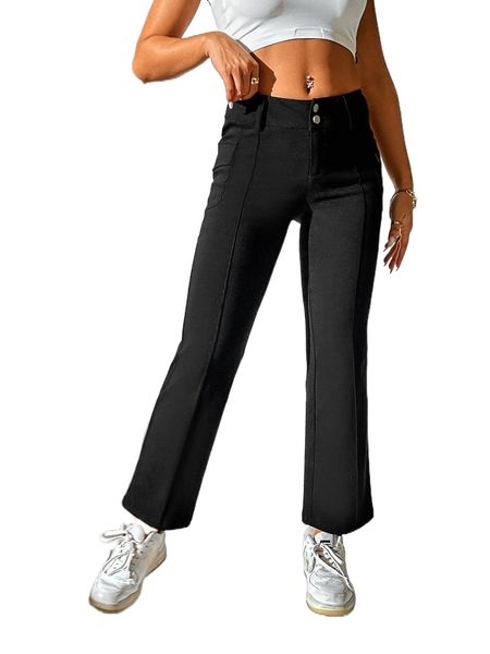 petite flap pocket side seam detail boot-cut leg pants p39i#, Black;white
petite flap pocket side seam detail boot-cut leg pants p39i#, Black;white