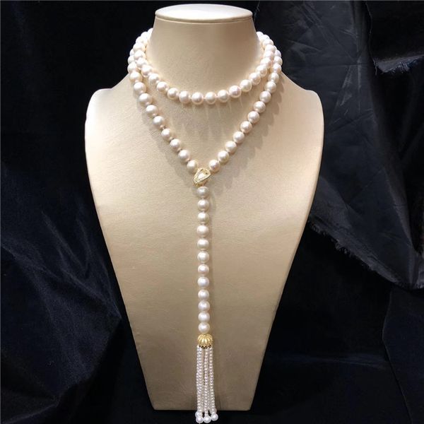 hand knotted natural 9-10mm white freshwater pearl 90-95cm long sweater chain tassel necklace, Silver
hand knotted natural 9-10mm white freshwater pearl 90-95cm long sweater chain tassel necklace, Silver