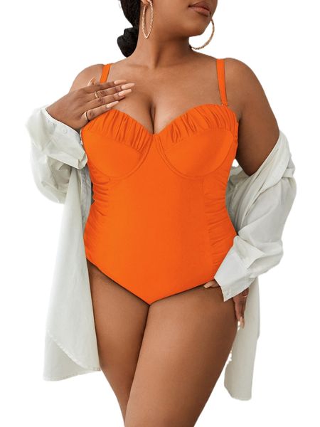 plus ruched underwire one piece swimsuit j1wj#, White;black