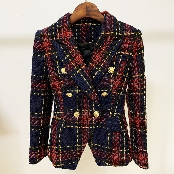 high street est designer jacket womens lion buttons double breasted slim fitting plaid t blazer y201026, White;black
high street est designer jacket womens lion buttons double breasted slim fitting plaid t blazer y201026, White;black