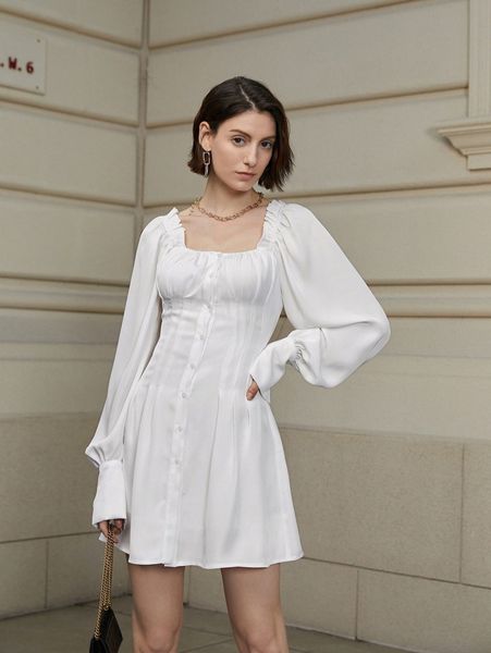ruffle trim ruched bust dress 367r#, Black;gray