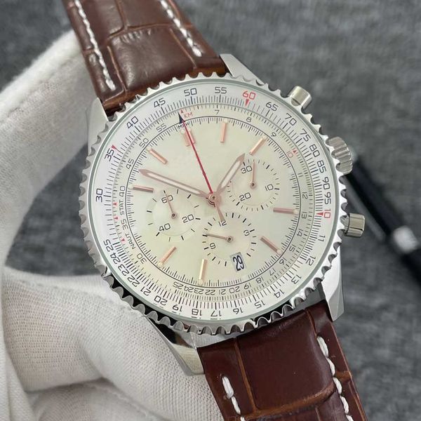 46mm quality b01 navitimer watch chronograph quartz movement steel silver dial 50th anniversary men watch leather strap mens wristwatches, Slivery;brown
46mm quality b01 navitimer watch chronograph quartz movement steel silver dial 50th anniversary men watch leather strap mens wristwatches, Slivery;brown