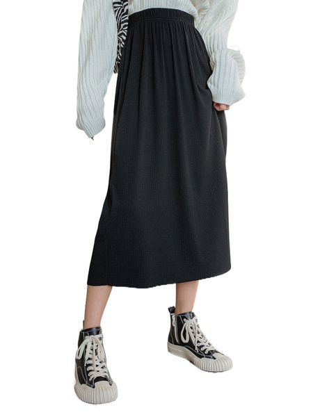 dazy solid elastic waist skirt v4zg#, Black