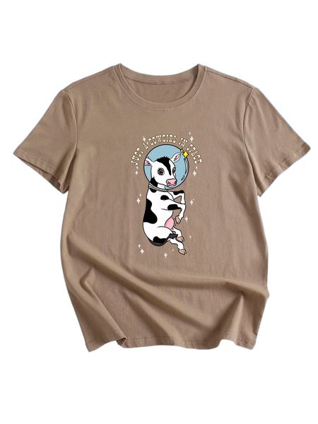 romwe x oasis print collection slogan cow graphic tee d66k#, White