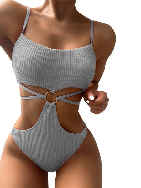 ring linked cut-out one piece swimsuit e304#, White;black
ring linked cut-out one piece swimsuit e304#, White;black