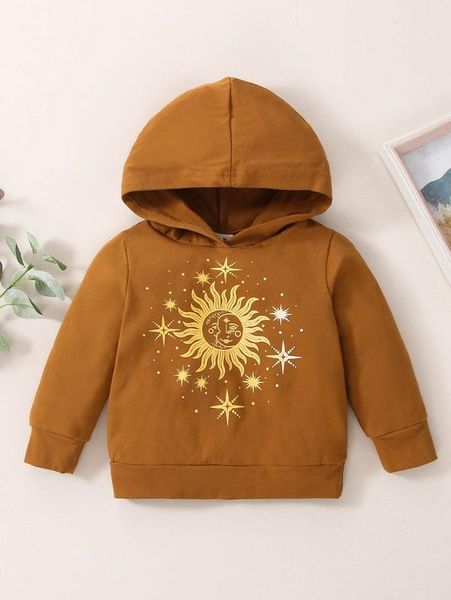 baby sun & moon print hoodie she, Black