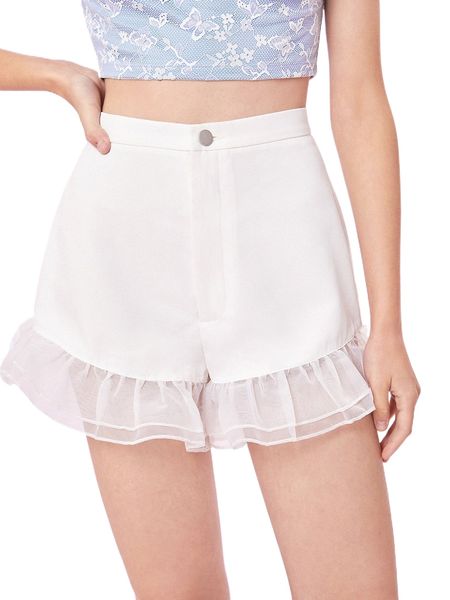 mod contrast mesh layered ruffle hem shorts l4u7#, White;black
mod contrast mesh layered ruffle hem shorts l4u7#, White;black
