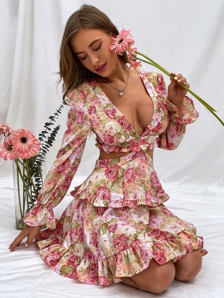 floral print plunging neck tie back flounce sleeve chiffon dress v9fj#, Black;gray
floral print plunging neck tie back flounce sleeve chiffon dress v9fj#, Black;gray