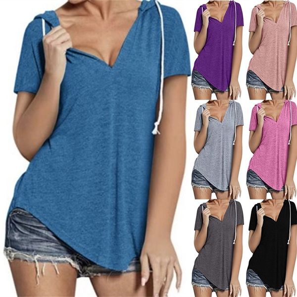 v-neck sports loose short sleeve t-shirt women solid color hooded drawstring summer casual pullover tee 220511, White
v-neck sports loose short sleeve t-shirt women solid color hooded drawstring summer casual pullover tee 220511, White
