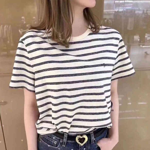 women's t-shirt yang shulin's same stripe t-shirt women's loose round neck short sleeve cotton hemp college style youth aging, White
women's t-shirt yang shulin's same stripe t-shirt women's loose round neck short sleeve cotton hemp college style youth aging, White