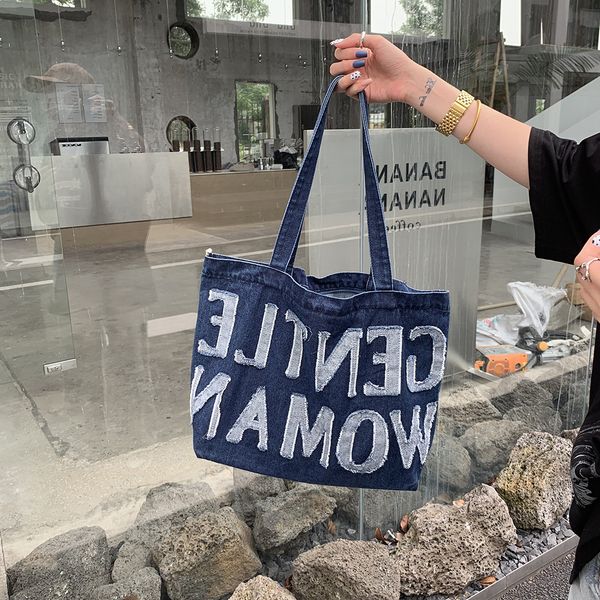 2022 summer new tote bag denim blue simple large letter shoulder capacity handbag designer crossbody bags for woman
