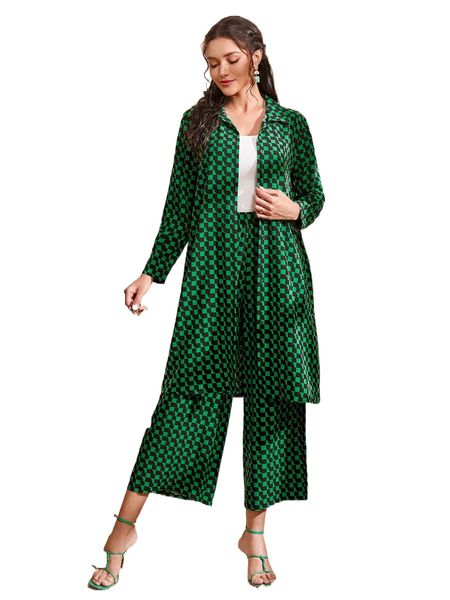 allover geo print blouse & wide leg pants m1gz#, White
allover geo print blouse & wide leg pants m1gz#, White