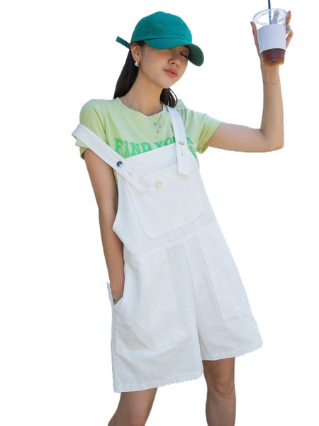 dazy patched pocket overall romper without tee u83l#, Black;white 
dazy patched pocket overall romper without tee u83l#, Black;white