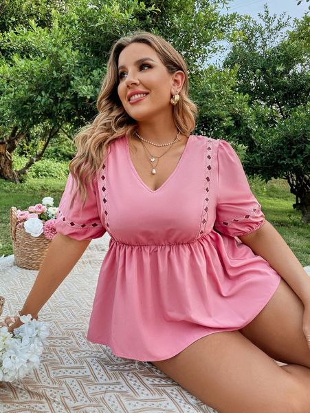 plus cut out puff sleeve peplum blouse y3em#, Black
plus cut out puff sleeve peplum blouse y3em#, Black