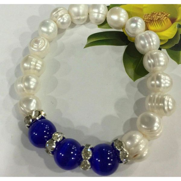 natural 9-10mm white pearl akoya culture pearl and 10mm blue opal elastic bracelet 7.5", Silver
natural 9-10mm white pearl akoya culture pearl and 10mm blue opal elastic bracelet 7.5", Silver