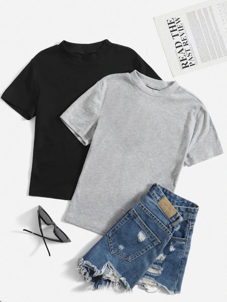 2pcs mock neck tee h1wv#, White