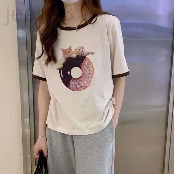 women's t-shirt designer cat t-shirt 2022 summer doughnut kitten print crew neck female ou6q, White
women's t-shirt designer cat t-shirt 2022 summer doughnut kitten print crew neck female ou6q, White