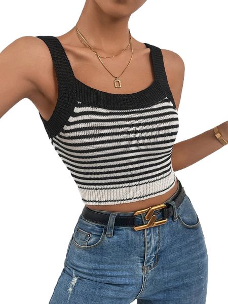 mod striped pattern tank knit 84xr#, White;black
