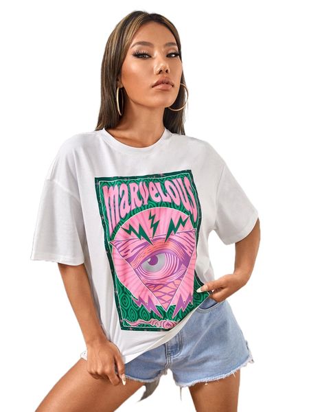 petite eye & letter graphic drop shoulder tee p6yq#, White 
petite eye & letter graphic drop shoulder tee p6yq#, White