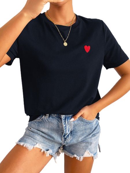 heart embroidery tee u66c#, White