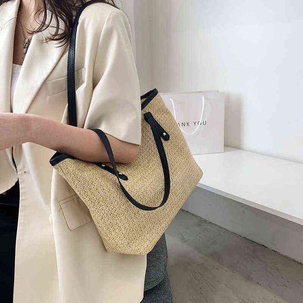 large capacity tote shoulder bag for women summer straw weaving casual women's handbag new simple seaside travel beach lady bags g22052
large capacity tote shoulder bag for women summer straw weaving casual women's handbag new simple seaside travel beach lady bags g22052