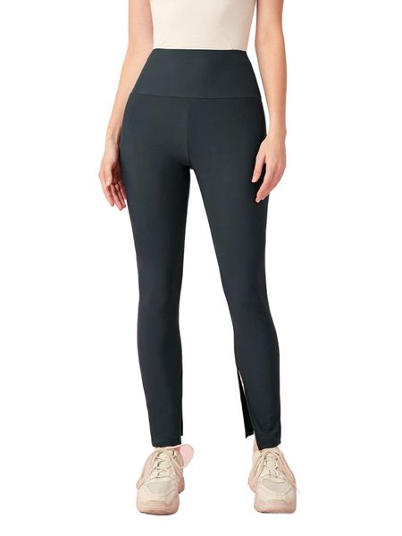 wideband waist split hem pants n7sw#, Black;white