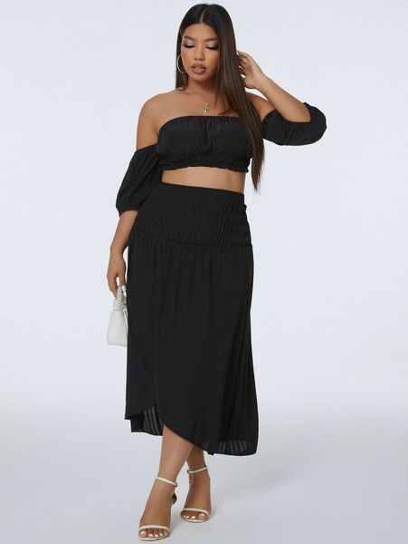plus off shoulder ruched crop & wrap skirt i76c#, Black
plus off shoulder ruched crop & wrap skirt i76c#, Black
