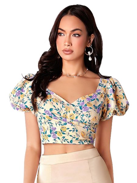 allover floral print sweetheart neck puff sleeve blouse w0ld#, White
allover floral print sweetheart neck puff sleeve blouse w0ld#, White