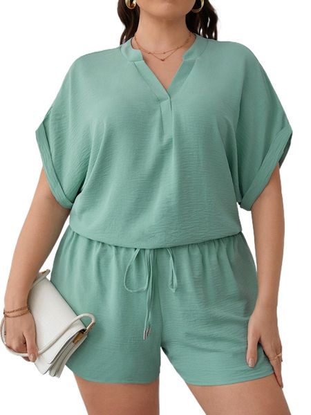 plus batwing sleeve popover blouse & knot front shorts h24k#, Black 
plus batwing sleeve popover blouse & knot front shorts h24k#, Black
