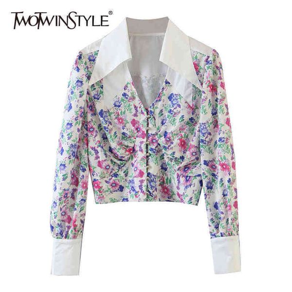 elegant hit color shirt for women lapel long sleeve print floral short female fashion spring clothing 210423, White
elegant hit color shirt for women lapel long sleeve print floral short female fashion spring clothing 210423, White