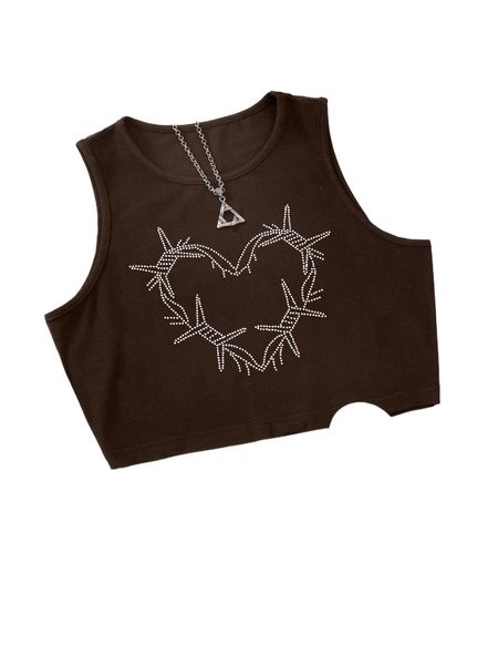 rhinestone heart pattern tank j3yo#, White