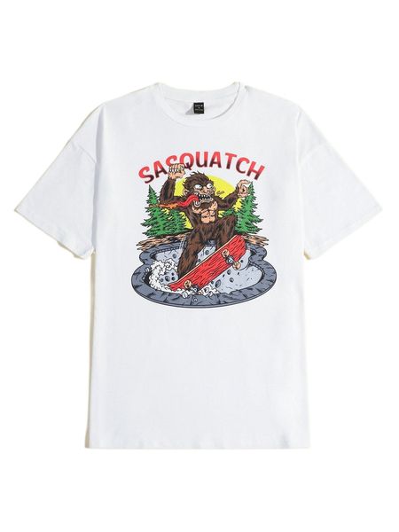 x vigilante88 drop shoulder monkey & letter pattern tee 30r3#, White 
x vigilante88 drop shoulder monkey & letter pattern tee 30r3#, White