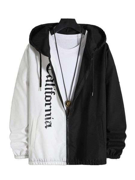 men letter graphic two tone zipper drawstring hooded jacket without tee j7ps#, Black;brown
men letter graphic two tone zipper drawstring hooded jacket without tee j7ps#, Black;brown