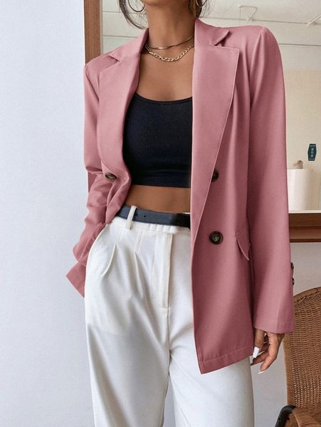 double button lapel collar blazer c3lv#, White