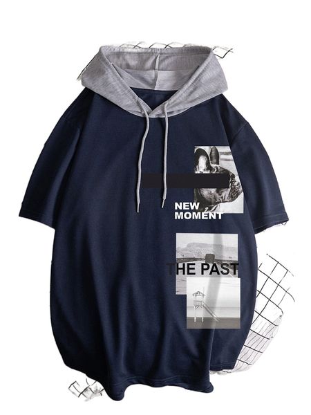 men dog & letter graphic drawstring hooded tee 50qq#, White;black 
men dog & letter graphic drawstring hooded tee 50qq#, White;black