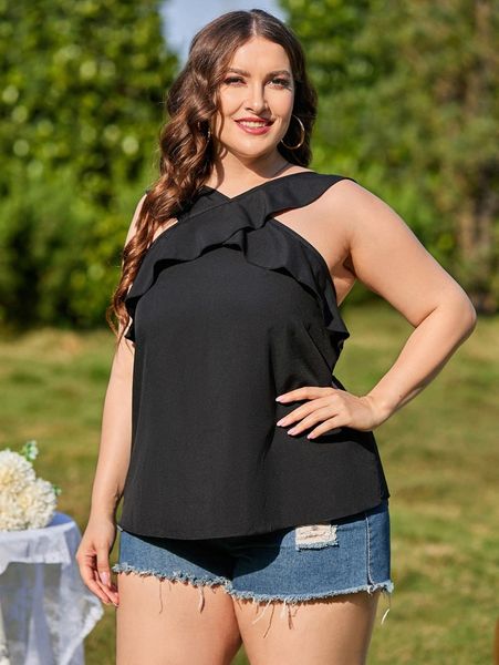 plus ruffle trim solid m26s#, Black