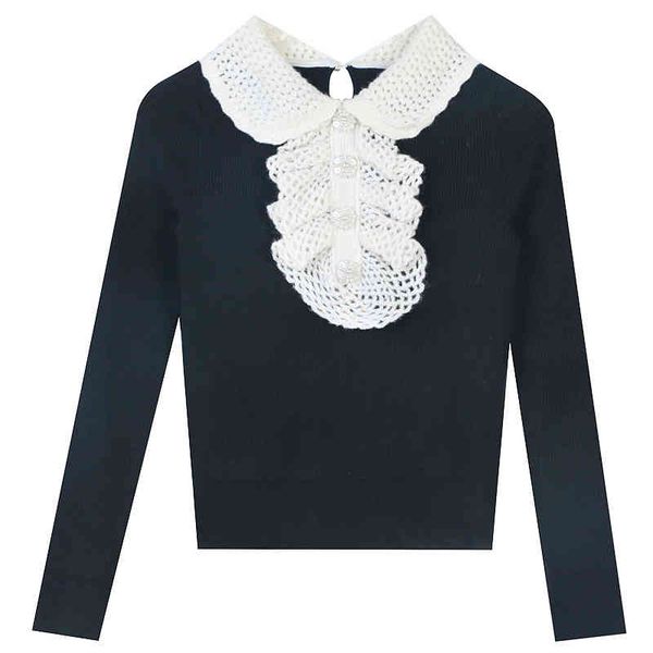 women's sweaters french autumn and winter hollowed out to show thin age reduction slim fit versatile doll collar pullover knitted sweat, White;black
women's sweaters french autumn and winter hollowed out to show thin age reduction slim fit versatile doll collar pullover knitted sweat, White;black