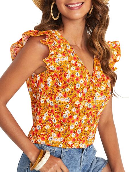 floral print ruffle sleeve blouse q0zx#, White 
floral print ruffle sleeve blouse q0zx#, White