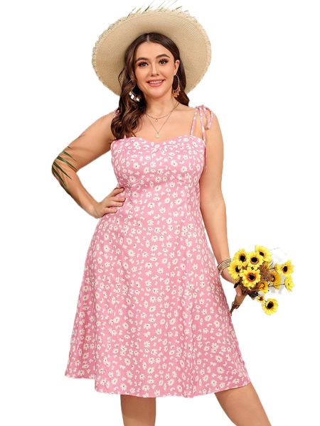 plus allover floral tie shoulder cami dress a6i1#, Black 
plus allover floral tie shoulder cami dress a6i1#, Black