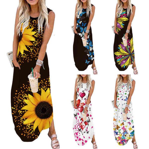 luxury designer women's dresses 2022 summer sleevels print pocket hem split dresses, Black;gray
luxury designer women's dresses 2022 summer sleevels print pocket hem split dresses, Black;gray
