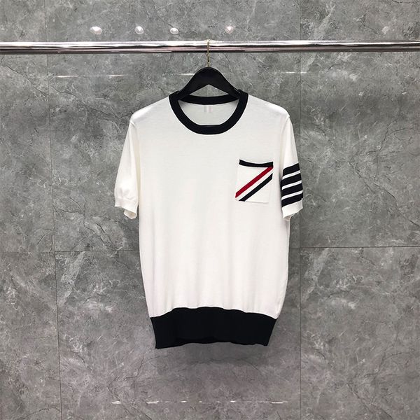 knitted men's t shirt summer pocket vertical stripes designer women's tees 4-bar stripe contrast color oversized t-shirt luxury b, White;black
knitted men's t shirt summer pocket vertical stripes designer women's tees 4-bar stripe contrast color oversized t-shirt luxury b, White;black