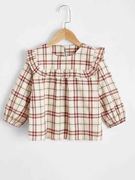toddler girls plaid ruffle trim blouse she, White;black
toddler girls plaid ruffle trim blouse she, White;black