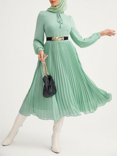 tie front bishop sleeve pleated hem chiffon dress without belt f6m5#, Black;gray