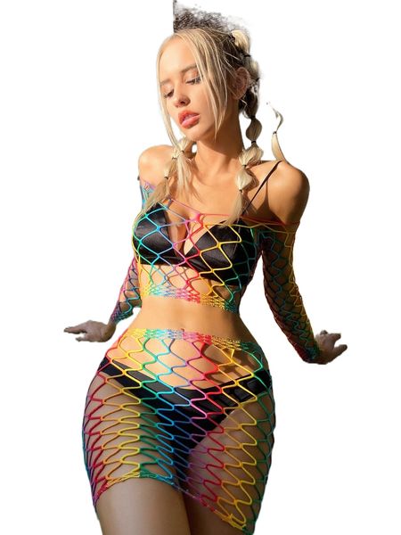fishnet cut-out bra with skirt without lingerie k4wo#, Black;red